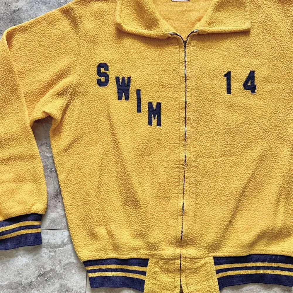 Vintage Wilson Fleece Full Zip Jacket Sz 42 Circa 60s-80s OWOSSO Swim - ZIP FLAW - Picture 2 of 15